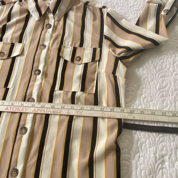 NY Collection Taupe and Navy Striped Long Sleeve Dress Business Casual, Classic - Picture 11 of 12